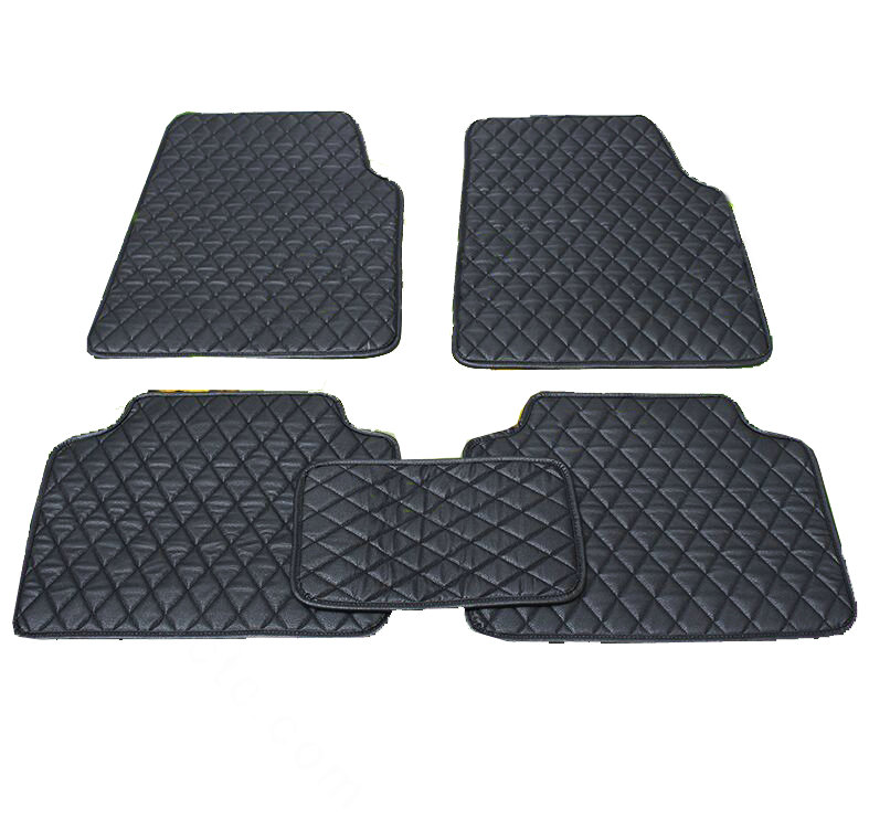 Quality Leather Car Floor Mats Four Seasons General Waterproof Antiskid Mats Carpet 5pcs - Black