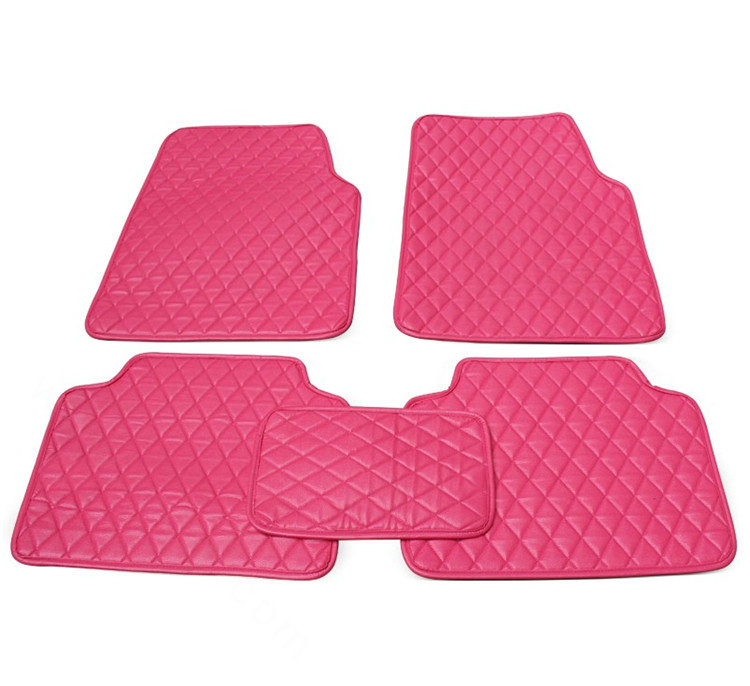 Quality Leather Car Floor Mats Four Seasons General Waterproof Antiskid Mats Carpet 5pcs - Rose