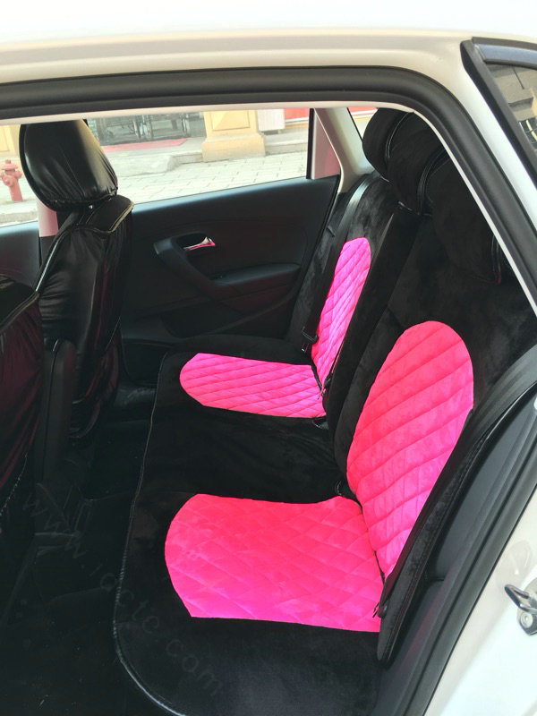 Soft Plush Car Seat Covers for Women Universal Winter Warm Seat Cushion 10pcs Sets - Black Rose
