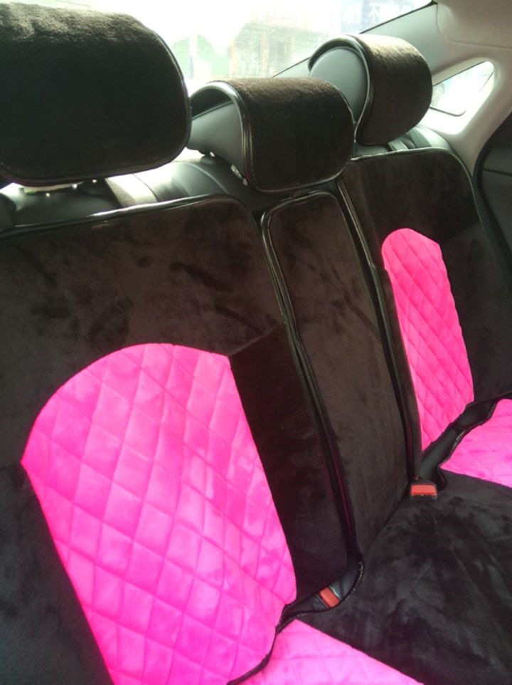Soft Plush Car Seat Covers for Women Universal Winter Warm Seat Cushion 10pcs Sets - Black Rose