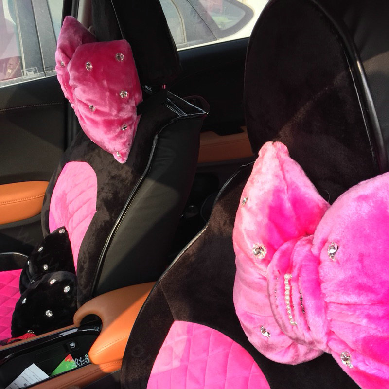 Soft Plush Car Seat Covers for Women Universal Winter Warm Seat Cushion 10pcs Sets - Black Rose