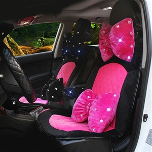 Soft Plush Car Seat Covers for Women Universal Winter Warm Seat Cushion 10pcs Sets - Black Rose