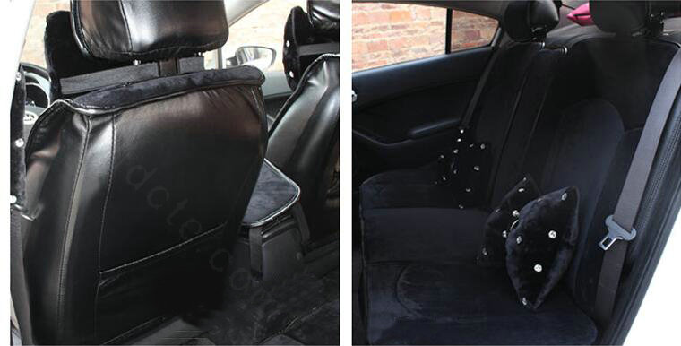 Soft Plush Car Seat Covers for Women Universal Winter Warm Seat Cushion 10pcs Sets - Black