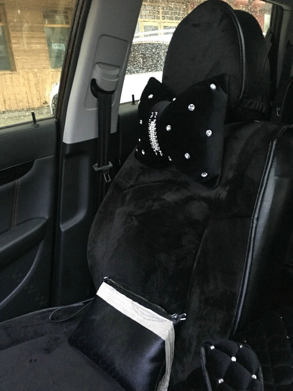 Soft Plush Car Seat Covers for Women Universal Winter Warm Seat Cushion 10pcs Sets - Black