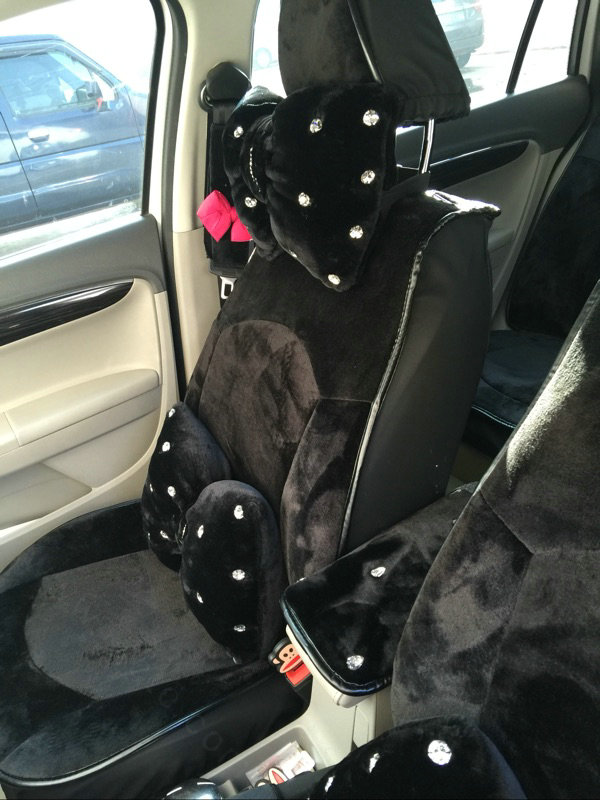 Soft Plush Car Seat Covers for Women Universal Winter Warm Seat Cushion 10pcs Sets - Black