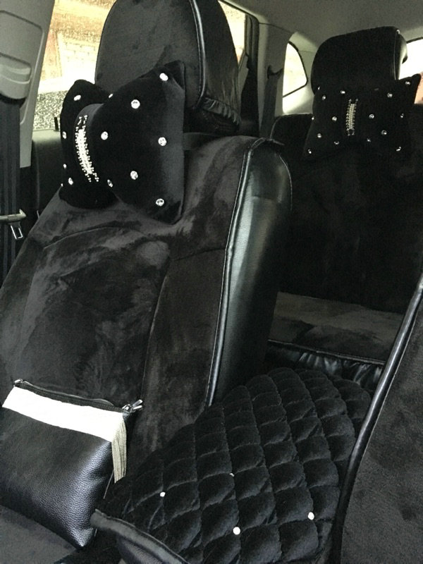 Soft Plush Car Seat Covers for Women Universal Winter Warm Seat Cushion 10pcs Sets - Black