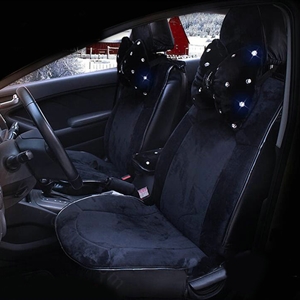 Soft Plush Car Seat Covers for Women Universal Winter Warm Seat Cushion 10pcs Sets - Black