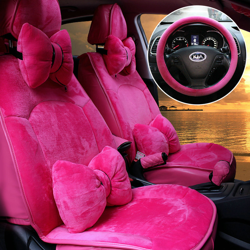 Soft Plush Car Seat Covers for Women Universal Winter Warm Seat Cushion 10pcs Sets - Rose