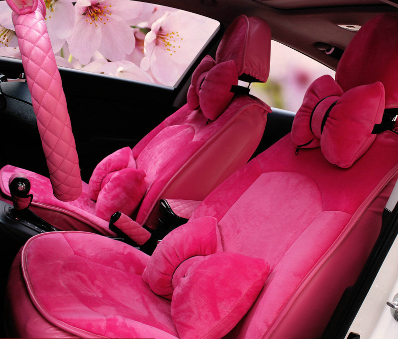 Soft Plush Car Seat Covers for Women Universal Winter Warm Seat Cushion 10pcs Sets - Rose