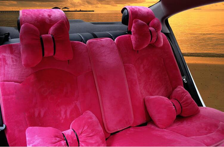 Soft Plush Car Seat Covers for Women Universal Winter Warm Seat Cushion 10pcs Sets - Rose