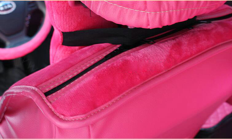 Soft Plush Car Seat Covers for Women Universal Winter Warm Seat Cushion 10pcs Sets - Rose