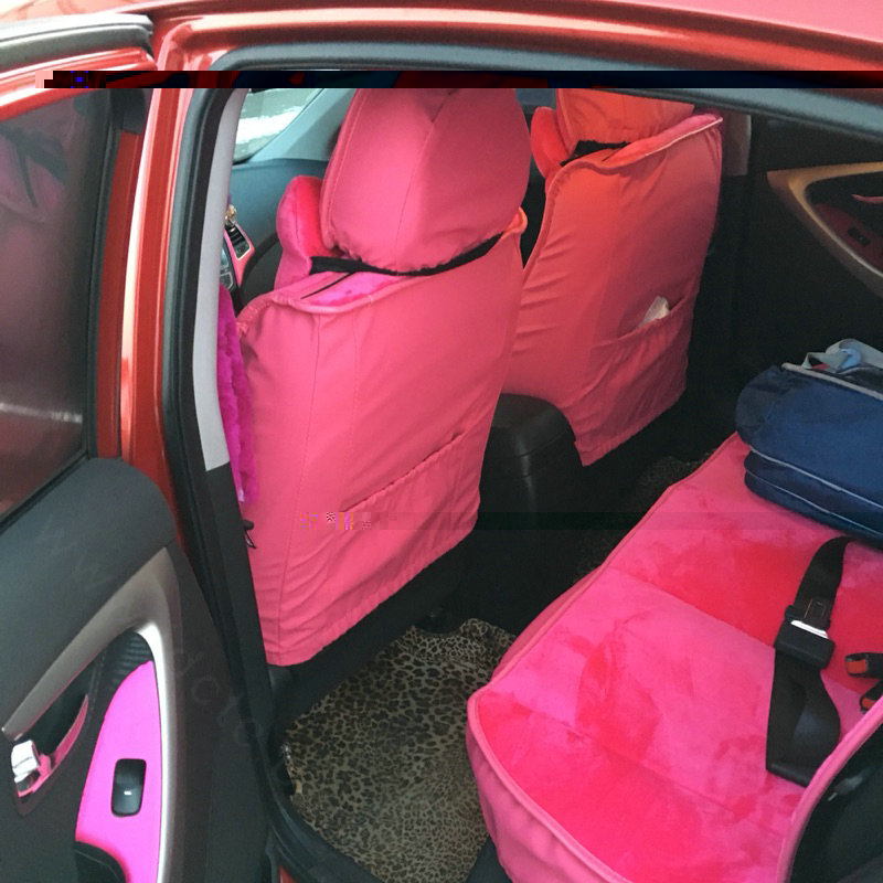Soft Plush Car Seat Covers for Women Universal Winter Warm Seat Cushion 10pcs Sets - Rose