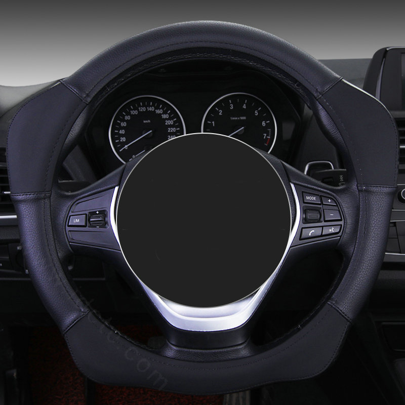 Sports Handle Grip Car Steering Wheel Covers Genuine Leather 15 inch 38CM - Black