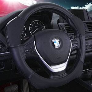 Sports Handle Grip Car Steering Wheel Covers Genuine Leather 15 inch 38CM - Black