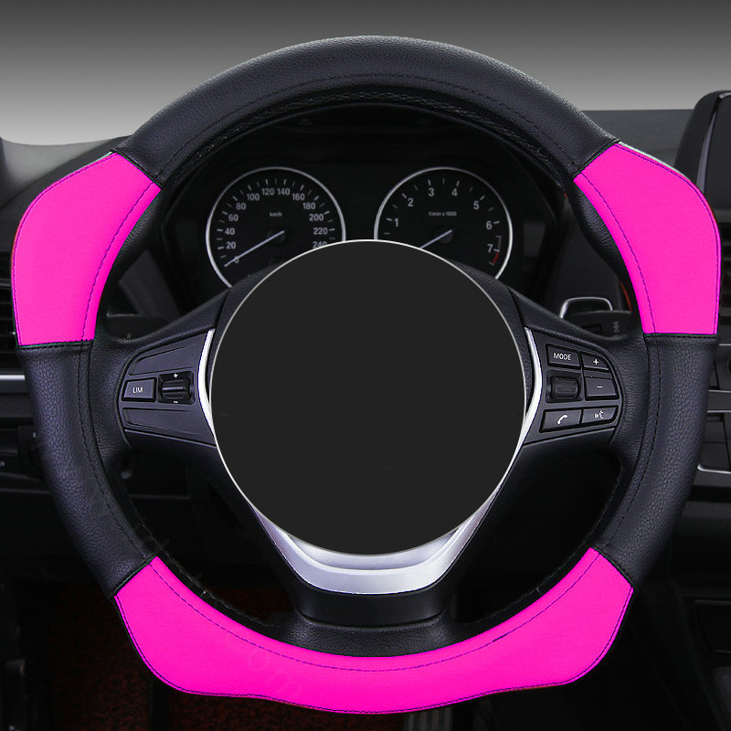 Sports Handle Grip Car Steering Wheel Covers Genuine Leather 15 inch 38CM - Rose Black