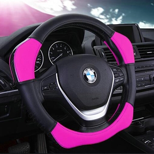 Sports Handle Grip Car Steering Wheel Covers Genuine Leather 15 inch 38CM - Rose Black