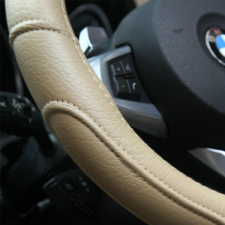 Sports Man Leather Car Steering Wheel Cover 38CM/15'' Anti-catch Holder Protector - Beige