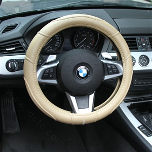 Sports Man Leather Car Steering Wheel Cover 38CM/15'' Anti-catch Holder Protector - Beige