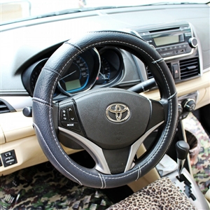 Sports Man Leather Car Steering Wheel Cover 38CM/15'' Anti-catch Holder Protector - Black White