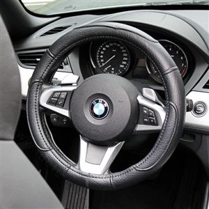 Sports Man Leather Car Steering Wheel Cover 38CM/15'' Anti-catch Holder Protector - Black