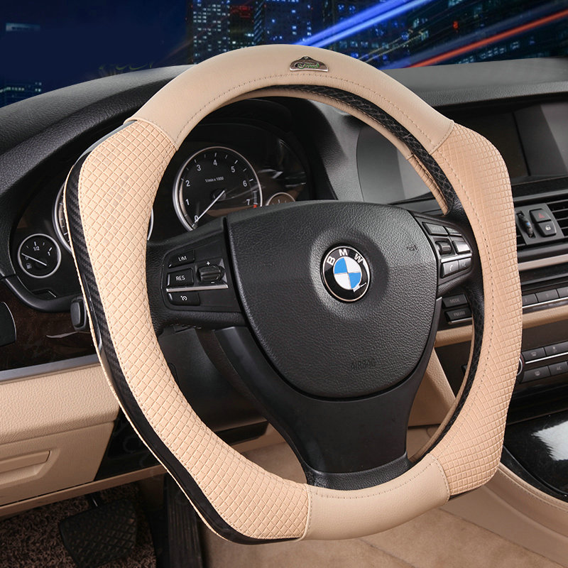 Sports Version Genuine Leather Grip Car Steering Wheel Covers 15 inch 38CM - Beige