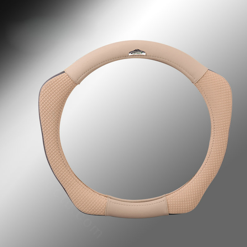 Sports Version Genuine Leather Grip Car Steering Wheel Covers 15 inch 38CM - Beige