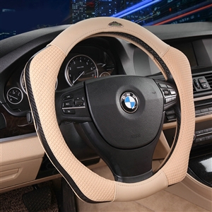 Sports Version Genuine Leather Grip Car Steering Wheel Covers 15 inch 38CM - Beige