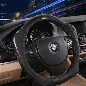 Sports Version Genuine Leather Grip Car Steering Wheel Covers 15 inch 38CM - Black