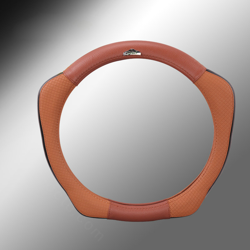 Sports Version Genuine Leather Grip Car Steering Wheel Covers 15 inch 38CM - Brown