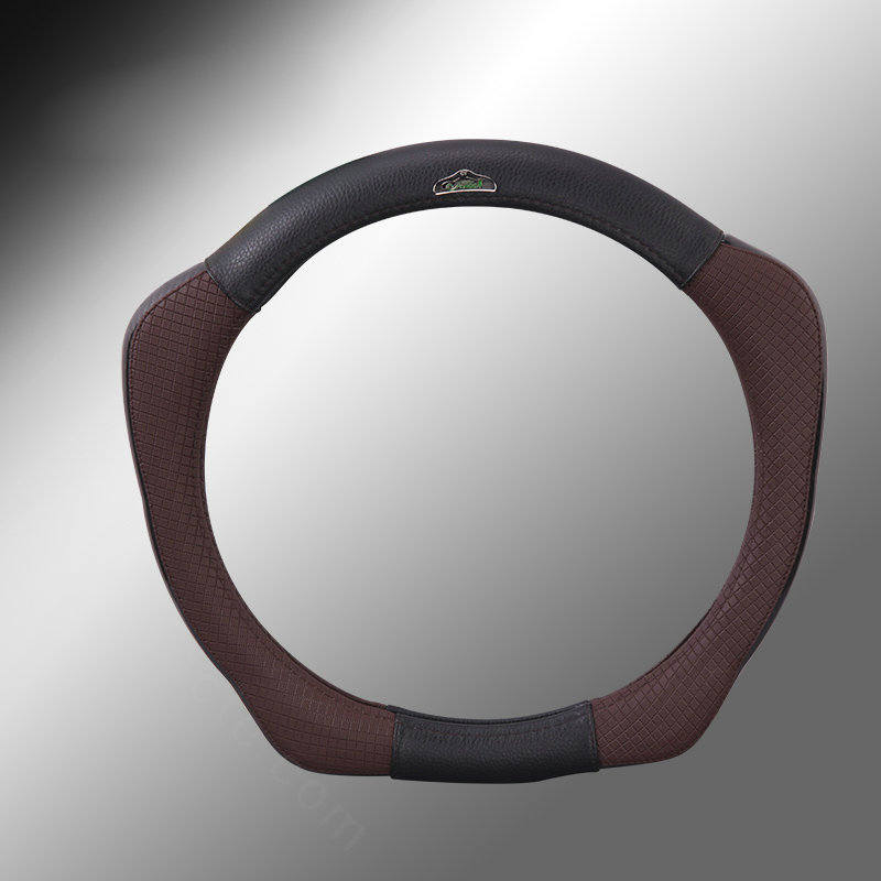 Sports Version Genuine Leather Grip Car Steering Wheel Covers 15 inch 38CM - Coffee