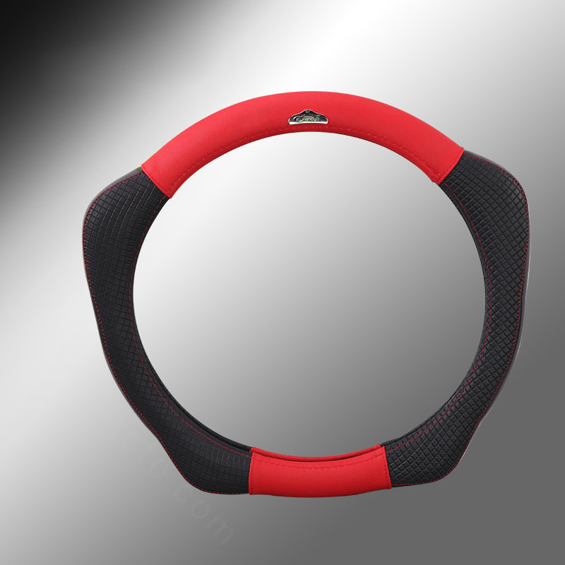 Sports Version Genuine Leather Grip Car Steering Wheel Covers 15 inch 38CM - Red Black