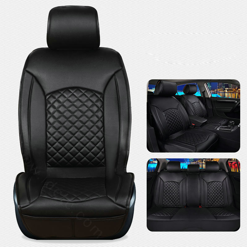 Super Female Car Seat Covers Four Seasons General Leather Packs Cushion for 5 Seats 10pcs - Black