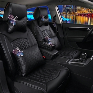 Super Female Car Seat Covers Four Seasons General Leather Packs Cushion for 5 Seats 10pcs - Black