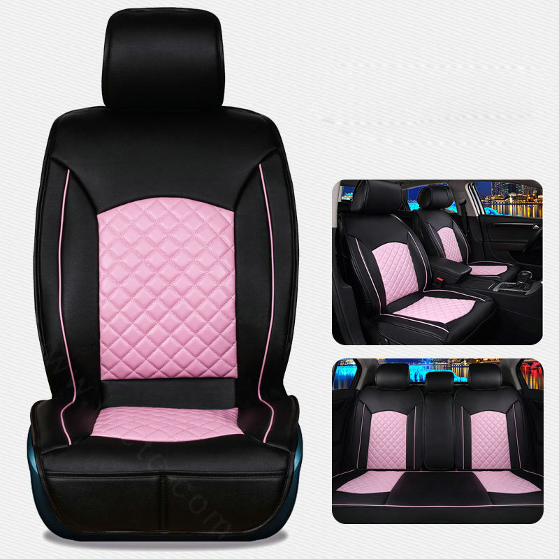 Super Female Car Seat Covers Four Seasons General Leather Packs Cushion for 5 Seats 10pcs - Pink