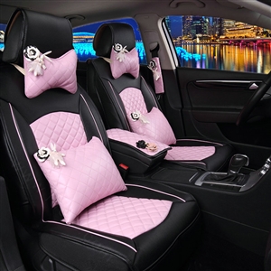 Super Female Car Seat Covers Four Seasons General Leather Packs Cushion for 5 Seats 10pcs - Pink