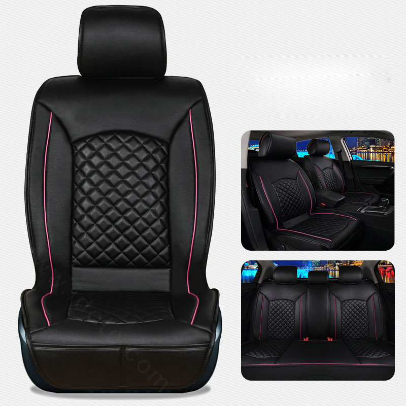 Super Female Car Seat Covers Four Seasons General Leather Packs Cushion for 5 Seats 10pcs -  Rose Black