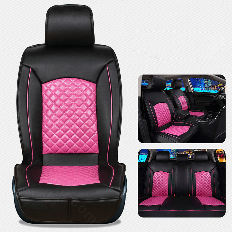 Super Female Car Seat Covers Four Seasons General Leather Packs Cushion for 5 Seats 10pcs - Rose