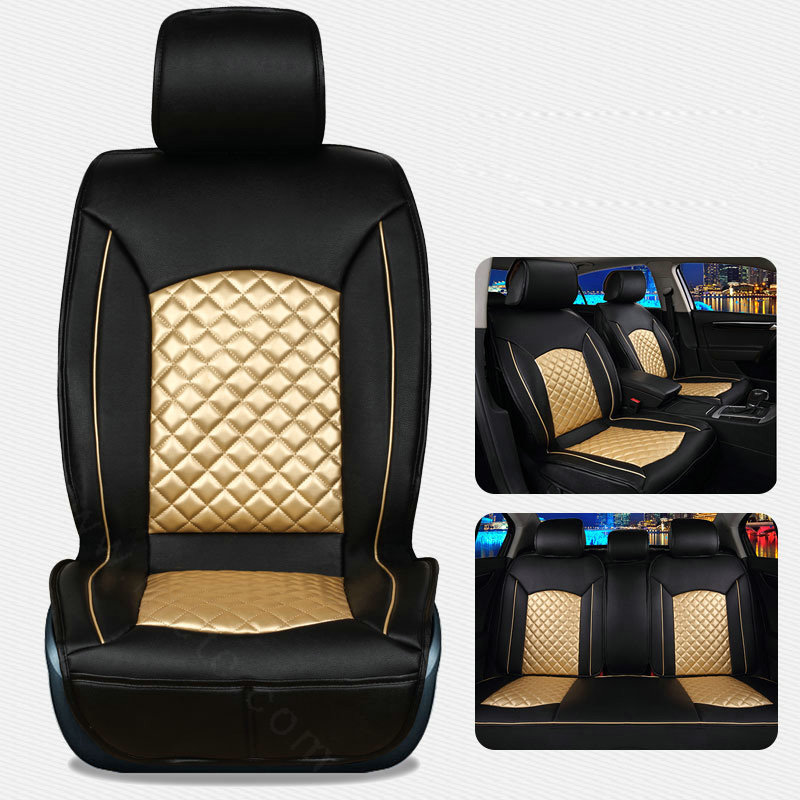 Super Leather Car Seat Covers Four Seasons General Packs Cushion for 5 Seats 10pcs - Gold