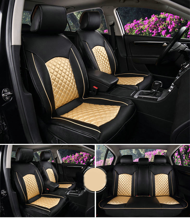 Super Leather Car Seat Covers Four Seasons General Packs Cushion for 5 Seats 10pcs - Gold