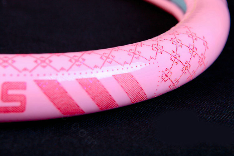 Sweet Girl Flower PU Leather Car Steering Wheel Covers Diamond 15 inch 38CM - Pink