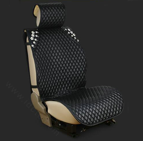 Sweety Flower Crystal Leather Car Seat Cushion Universal Auto Seat Covers 10pcs Sets - Black
