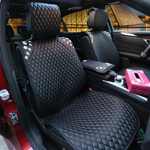Sweety Flower Crystal Leather Car Seat Cushion Universal Auto Seat Covers 10pcs Sets - Black