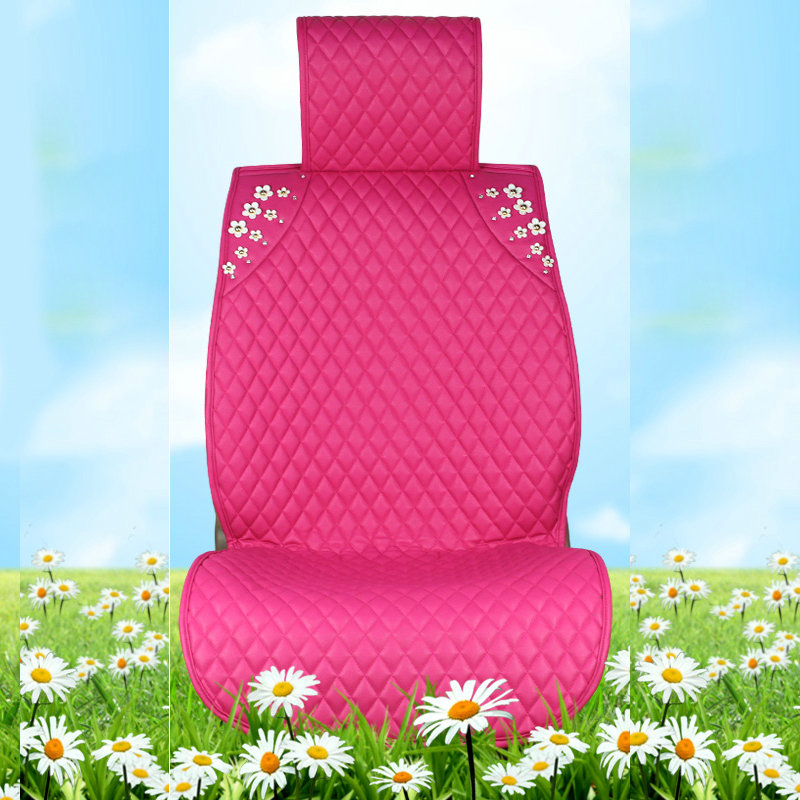 Sweety Flower Crystal Leather Car Seat Cushion Universal Auto Seat Covers 10pcs Sets - Pink