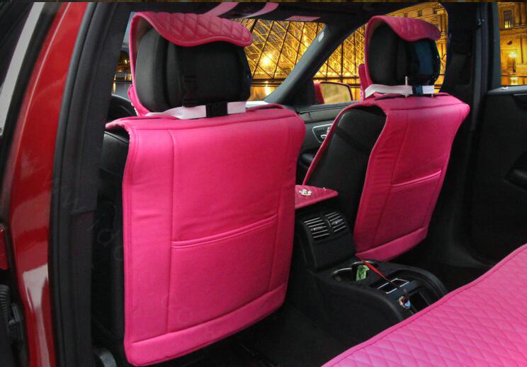 Sweety Flower Crystal Leather Car Seat Cushion Universal Auto Seat Covers 10pcs Sets - Pink