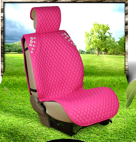 Sweety Flower Crystal Leather Car Seat Cushion Universal Auto Seat Covers 10pcs Sets - Pink