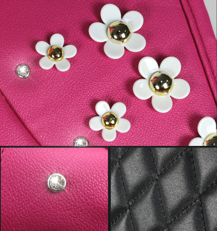 Sweety Flower Crystal Leather Car Seat Cushion Universal Auto Seat Covers 10pcs Sets - Pink