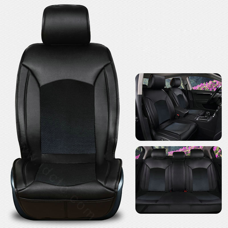 Top Leather Car Seat Covers Four Seasons General Ice Silk Cushion for 5 Seats 10pcs - Black