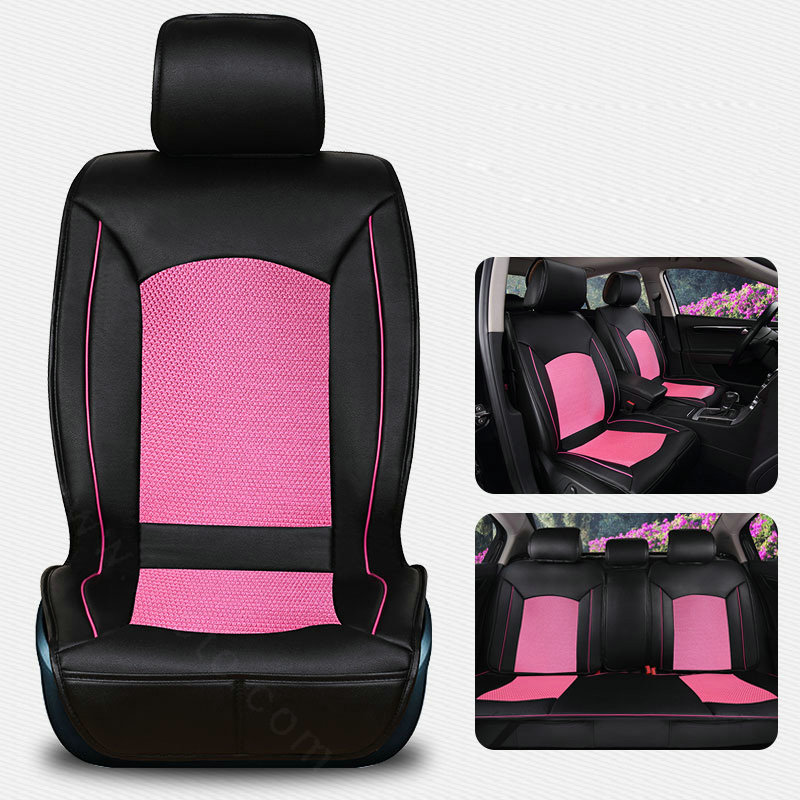 Top Leather Car Seat Covers Four Seasons General Ice Silk Cushion for 5 Seats 10pcs - Pink