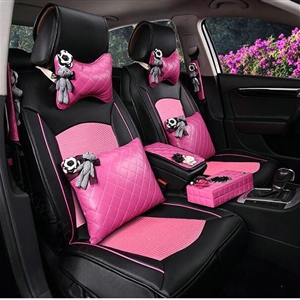 Top Leather Car Seat Covers Four Seasons General Ice Silk Cushion for 5 Seats 10pcs - Pink