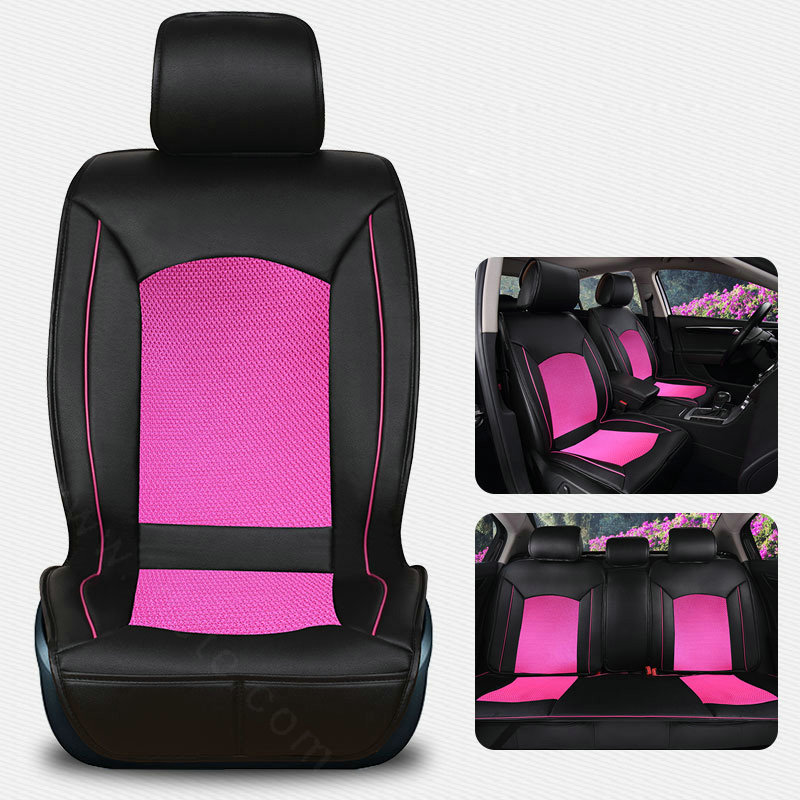 Top Leather Car Seat Covers Four Seasons General Ice Silk Cushion for 5 Seats 10pcs - Rose